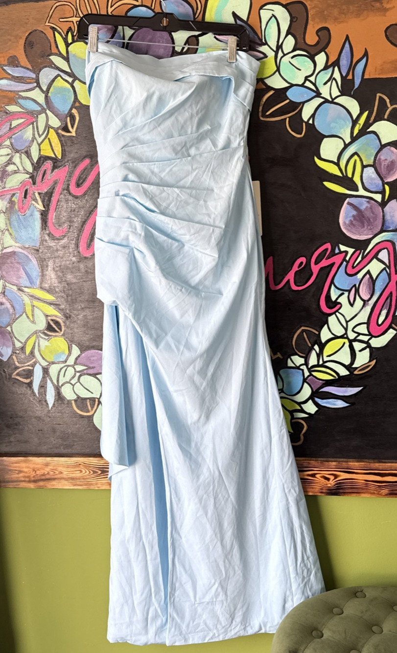 Strapless Formal Bridesmaid Wedding Gown Dress, Baby Blue, Size 6